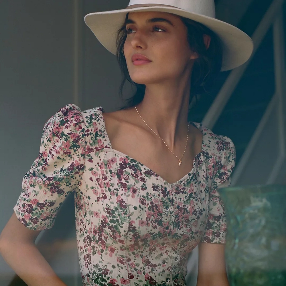 Anthropologie Floral Blouse - Cream and Pink
